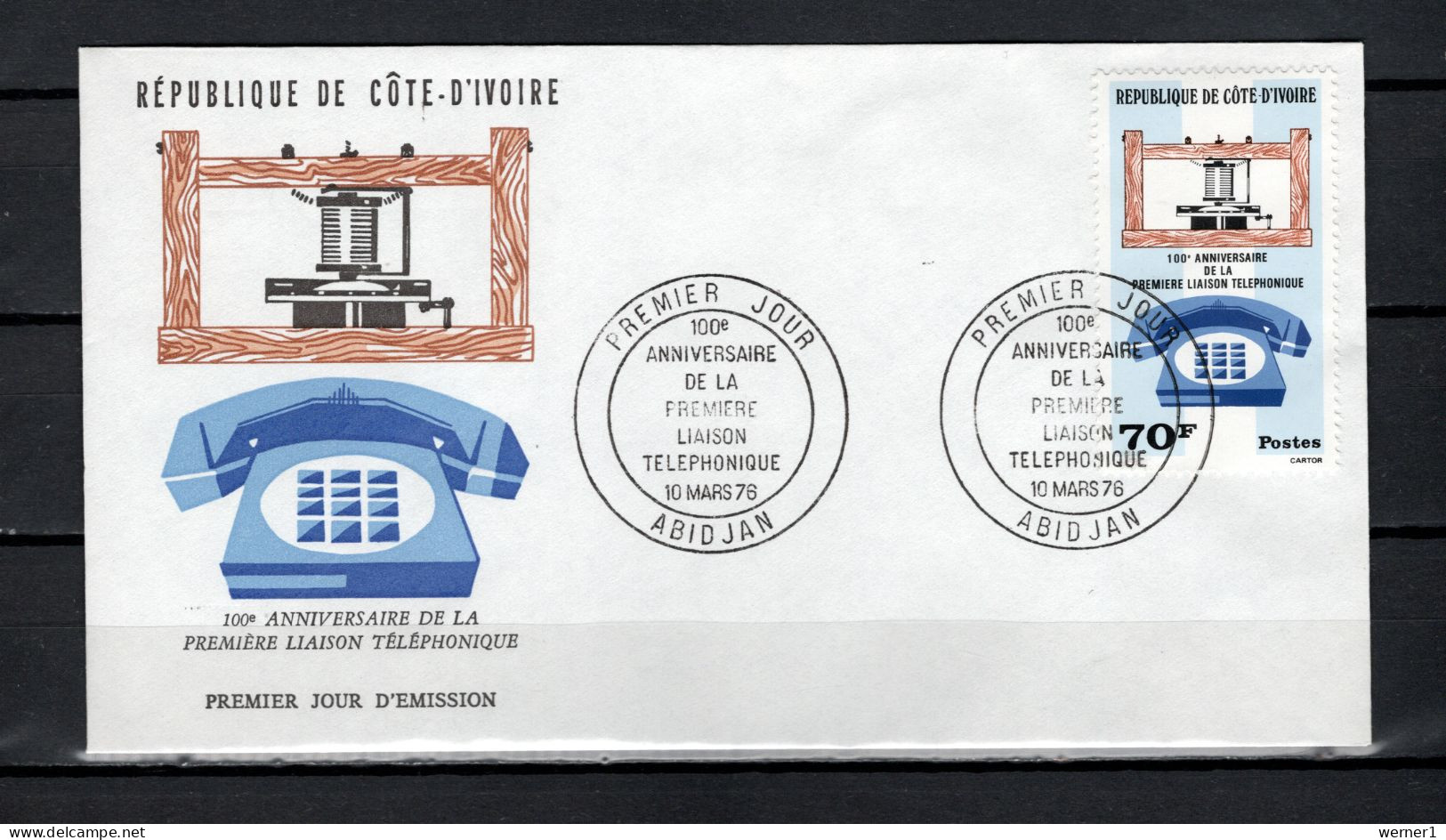 Ivory Coast 1976 Space, Telephone Centenary Stamp On FDC - Afrika