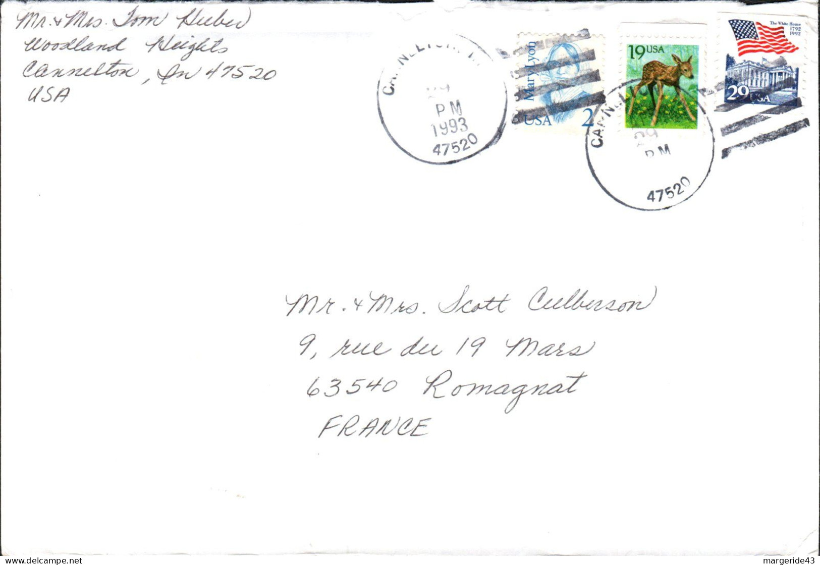 USA ETATS UNIS AFFRANCHISSEMENT COMPOSE SUR LETTRE DE CANNELTON POUR LA FRANCE 1993 - Cartas & Documentos