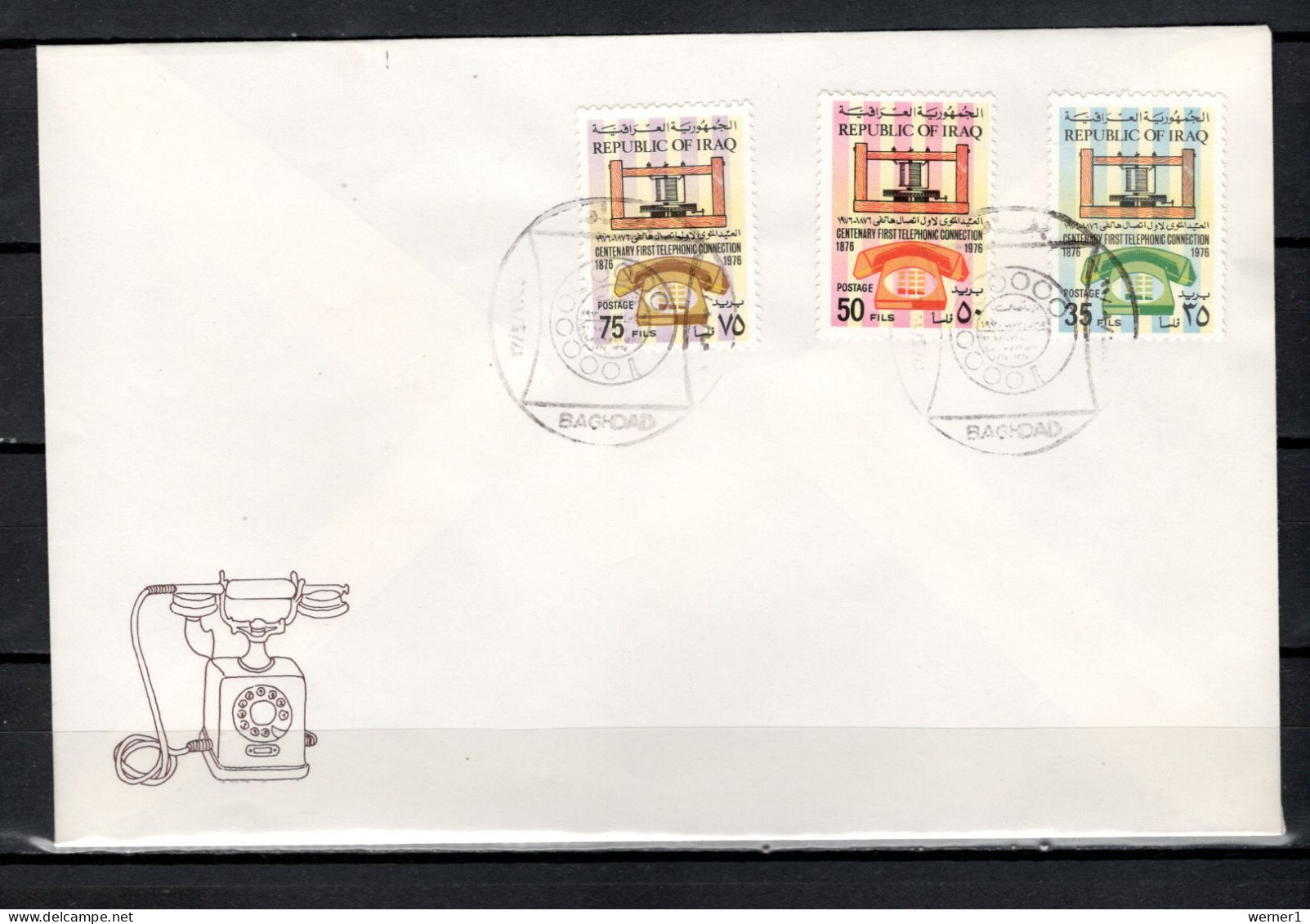 Iraq 1976 Space, Telephone Centenary Set Of 3 On FDC - Azië