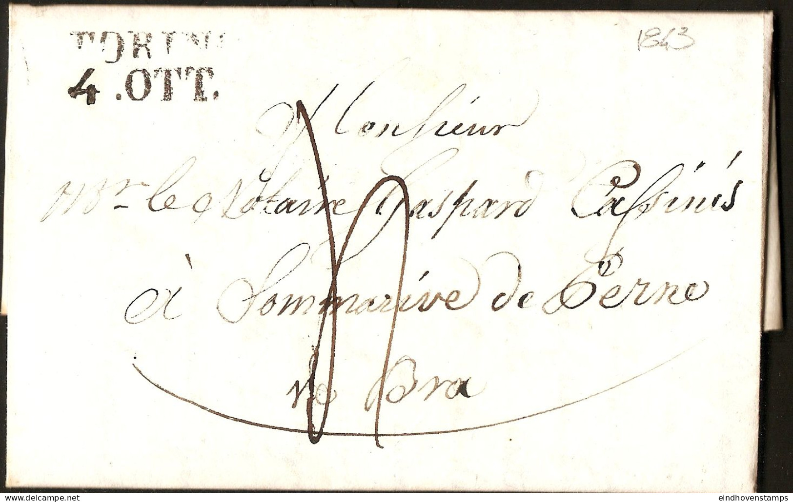 Italy 1843 Turin Full Letter With 2-line Marking Torino / 4 Ott. - 1. ...-1850 Vorphilatelie