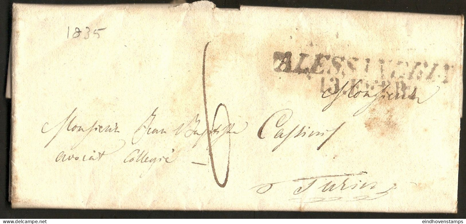 Italy 1835 Alesssandria 2-line Marking - Full Letter To Torino - 1. ...-1850 Vorphilatelie