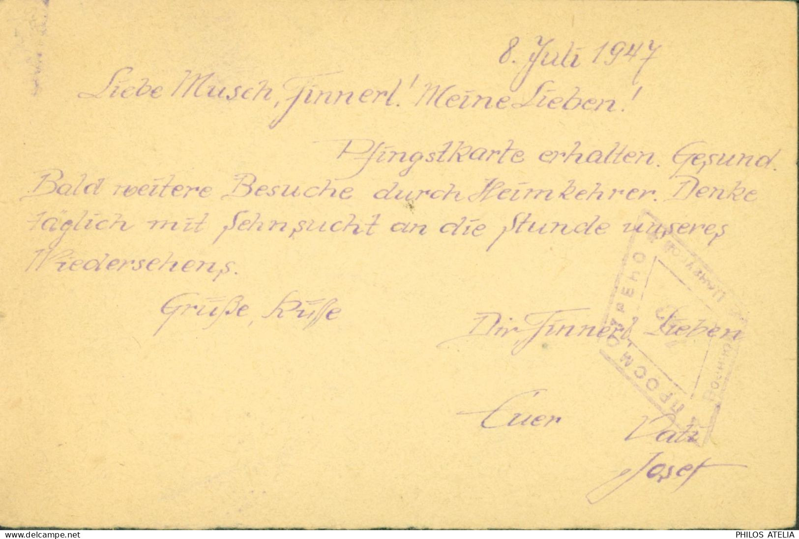 Guerre 40 Prisonnier De Guerre Allemand à Moscou URSS Russie 8 6 1947 Cachet Censure Camp - Lettres & Documents