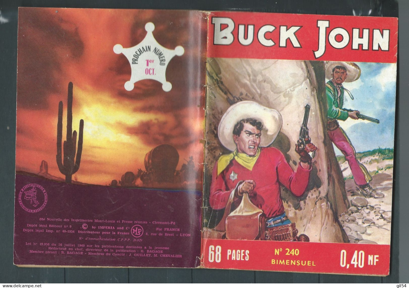 Bd " Buck John   " Bimensuel N° 240 " Enquete A Fuego "      , DL  N° 40  1954 - BE-   BUC 0104 - Small Size