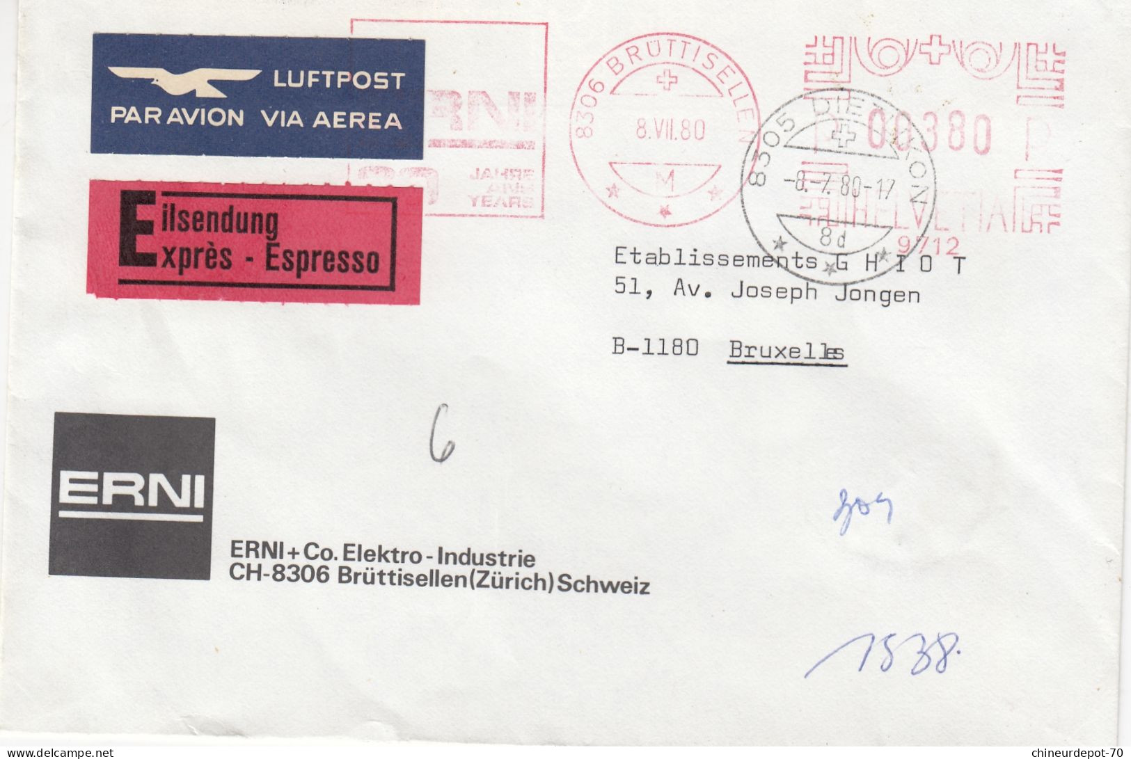 Expres Luftpost Par Avion Elektro Industrie Bruttisellen - Lettres & Documents