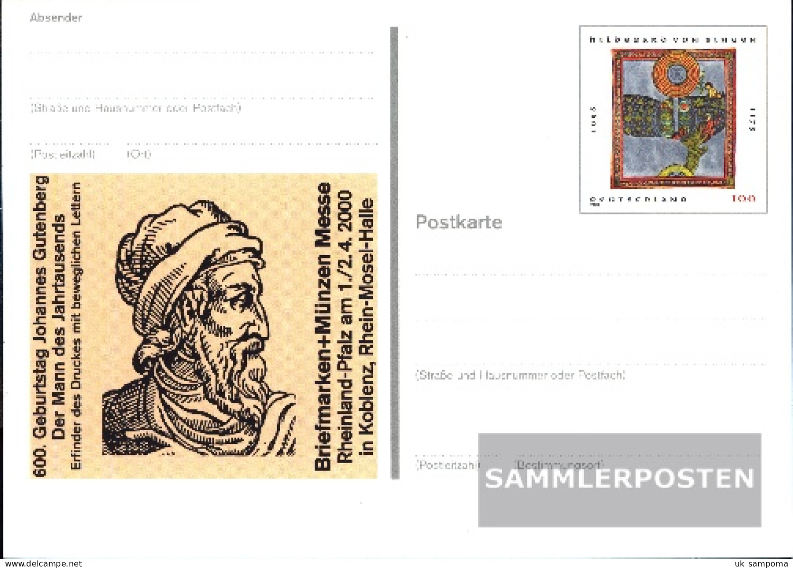 FRD (FR.Germany) PSo66 Special Postcards Gefälligkeitsgestempelt Used 2000 Hildegard Of Bingen - Sonstige & Ohne Zuordnung