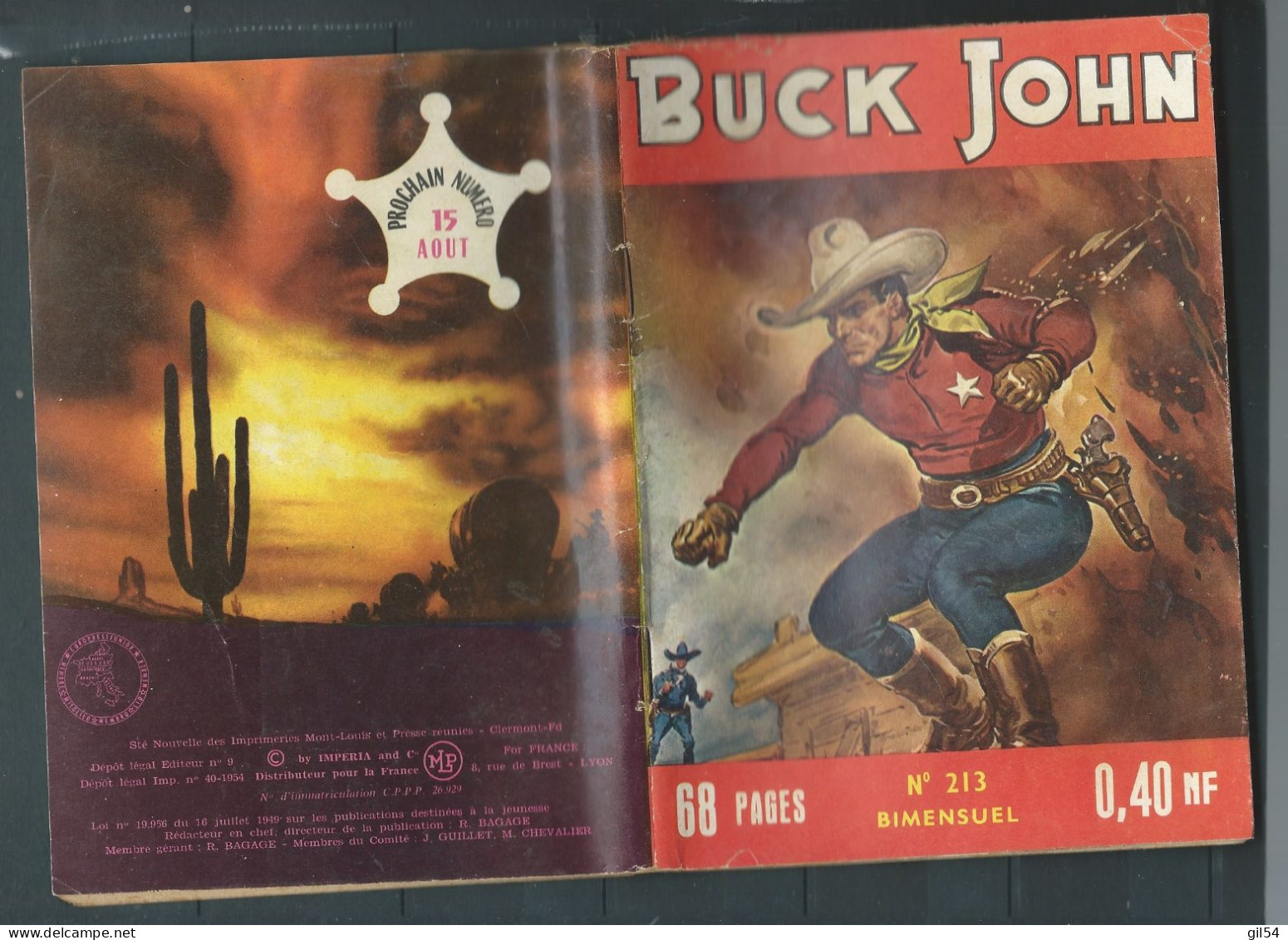 Bd " Buck John   " Bimensuel N° 213 "  Le Ravin De Compon Rock    , DL  N° 40  1954 - BE-   BUC 0503 - Petit Format