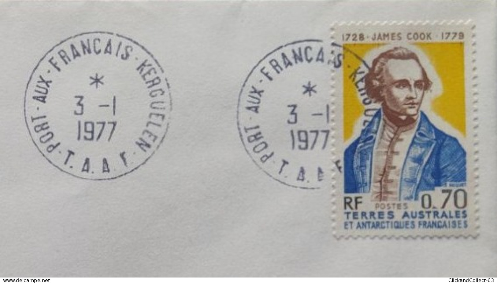 Enveloppe Premier Jour James Cook Timbre N° 63 TAAF Kerguelen 1977 - FDC