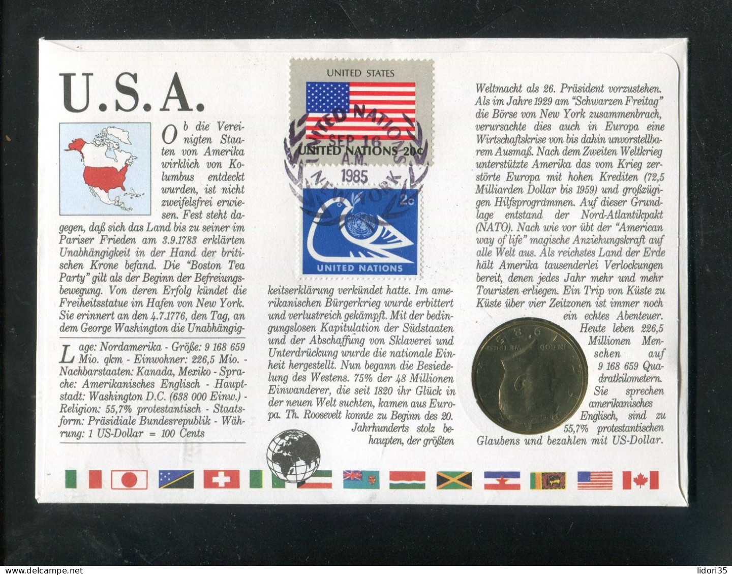 "USA" 1985, Numis-Brief (L1145) - Cartas & Documentos