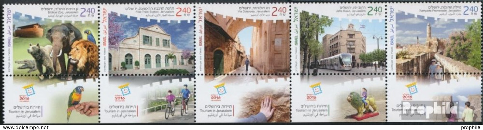 Israel 2538-2542 Fünferstreifen (kompl.Ausg.) Mit Tab Postfrisch 2016 Sehenswürdigkeiten Jerusalem - Neufs (avec Tabs)