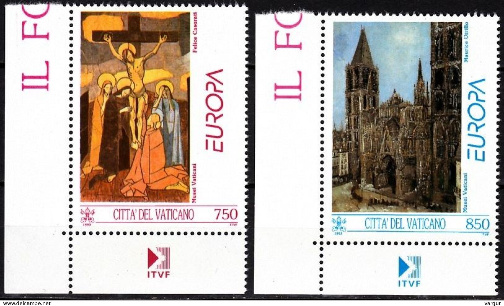 VATICAN 1993 EUROPA: Contemporary Art. Paintings Religion Architecture. LL CORNER, MNH - 1993