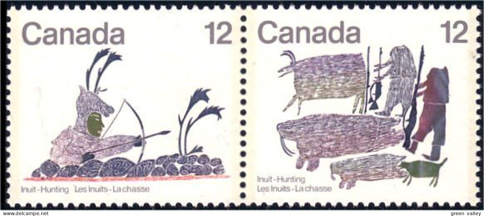 (C07-51ab) Canada Chasse Caribou Morse Walrus Hunting Se-tenant MNH ** Neuf SC - Indiens D'Amérique