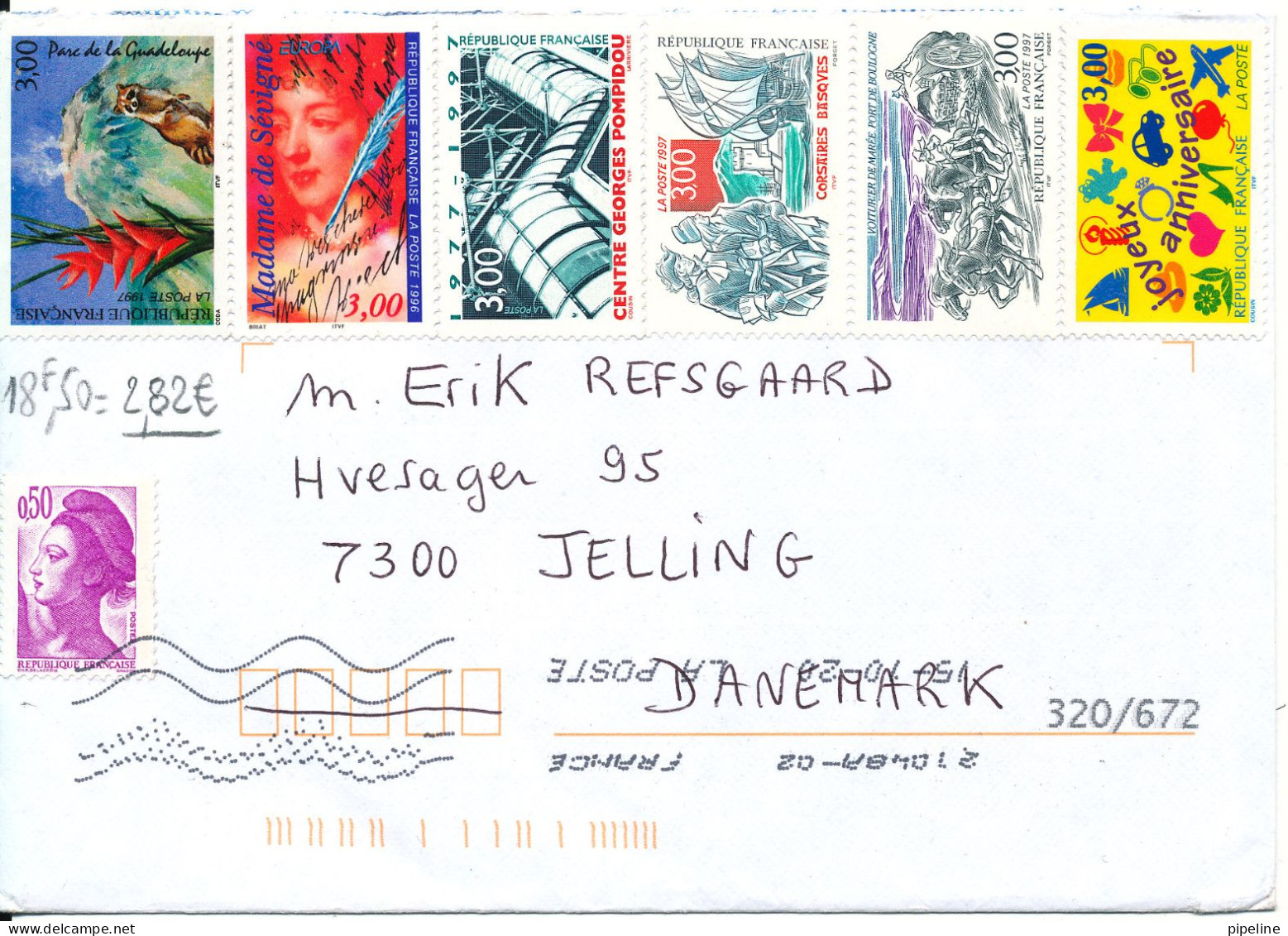 France Cover Sent To Denmark 15-10-2020 With A Lot Of Stamps - Briefe U. Dokumente