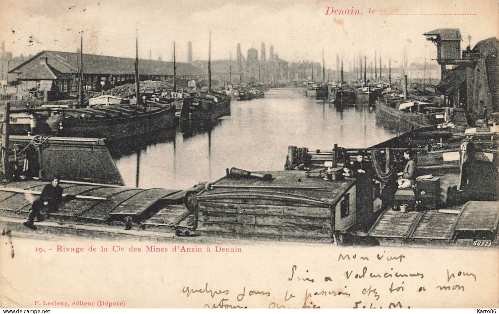 Denain * Les Péniches Batellerie , Rivage De La Cie Des Mines D'anzin * Péniche Barge Chaland * 1905 - Denain