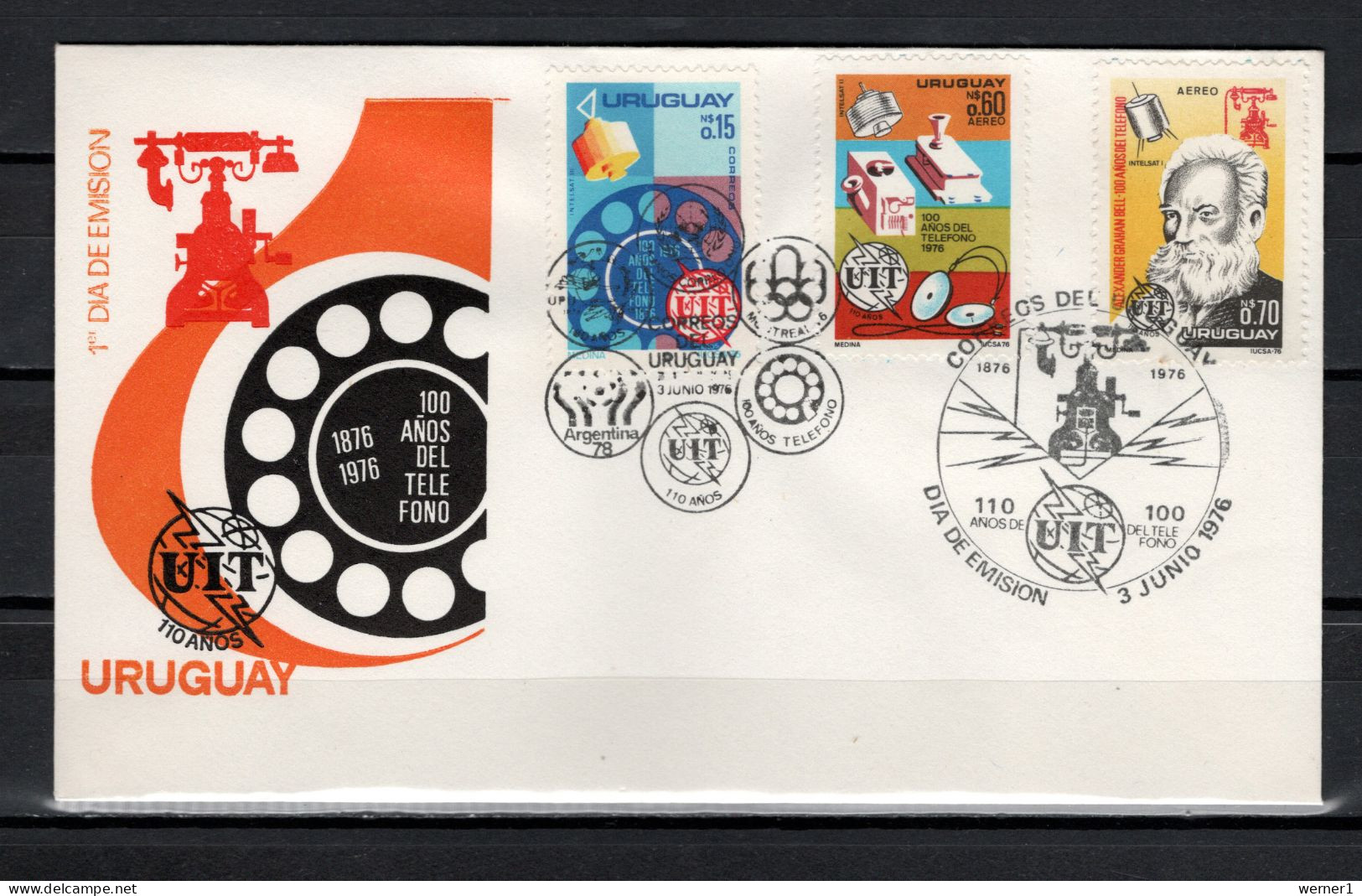 Uruguay 1976 Space, Telephone Centenary 3 Stamps On FDC - Südamerika