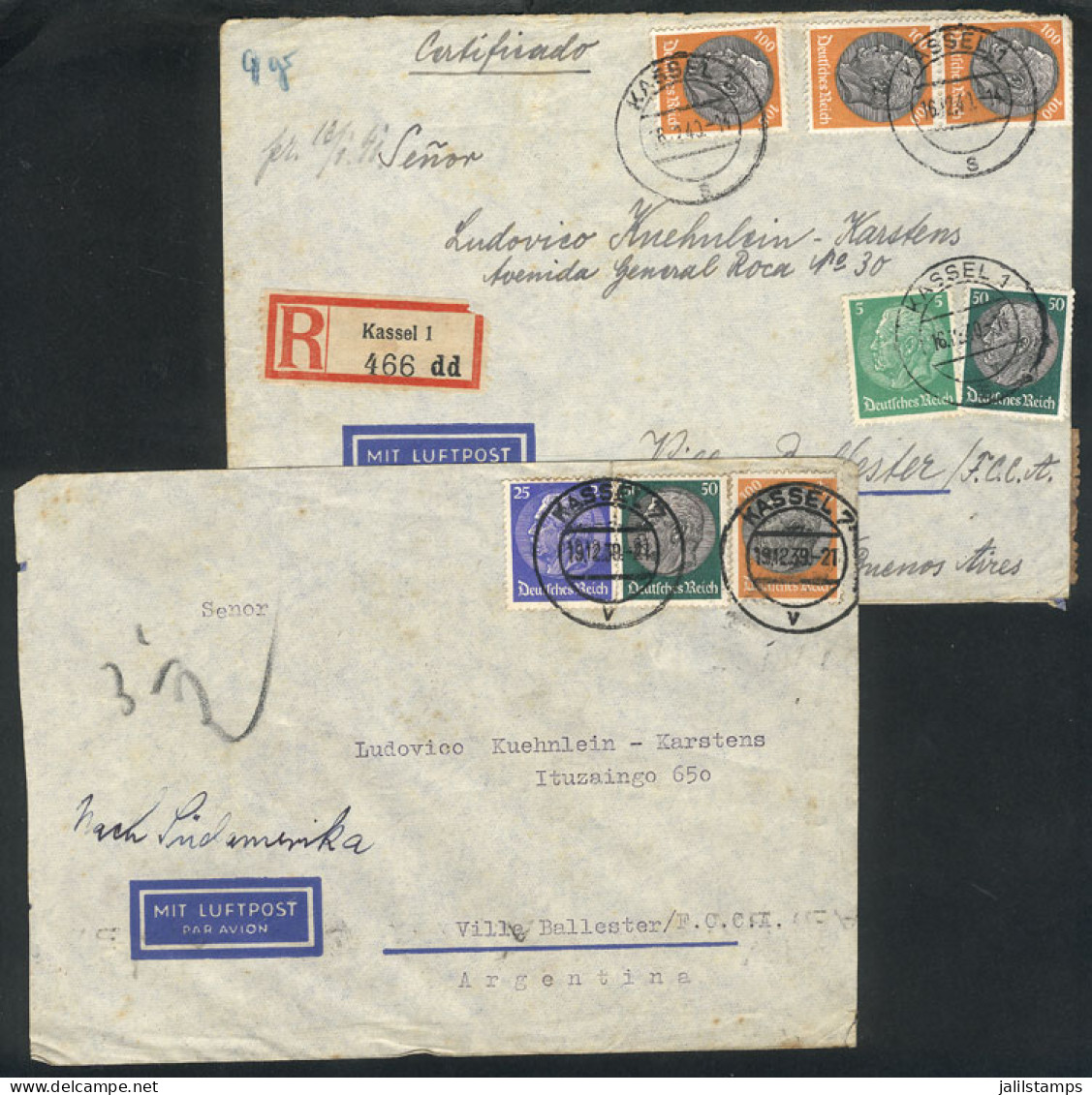 GERMANY: 2 Airmail Covers Sent From Kassel To Argentina In 1939/40, Interesting Nazi Censorship And Nice Postages! - Sonstige & Ohne Zuordnung