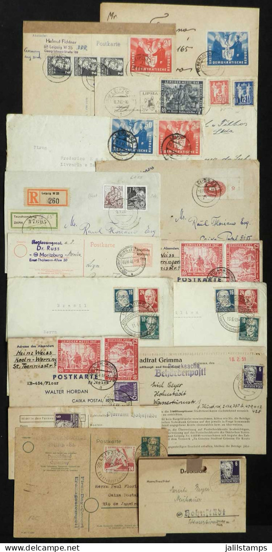 EAST GERMANY: 15 Covers / Cards / Etc. Used Between 1948 And 1955, Some With Handsome Postages, Very Interesting Lot For - Andere & Zonder Classificatie