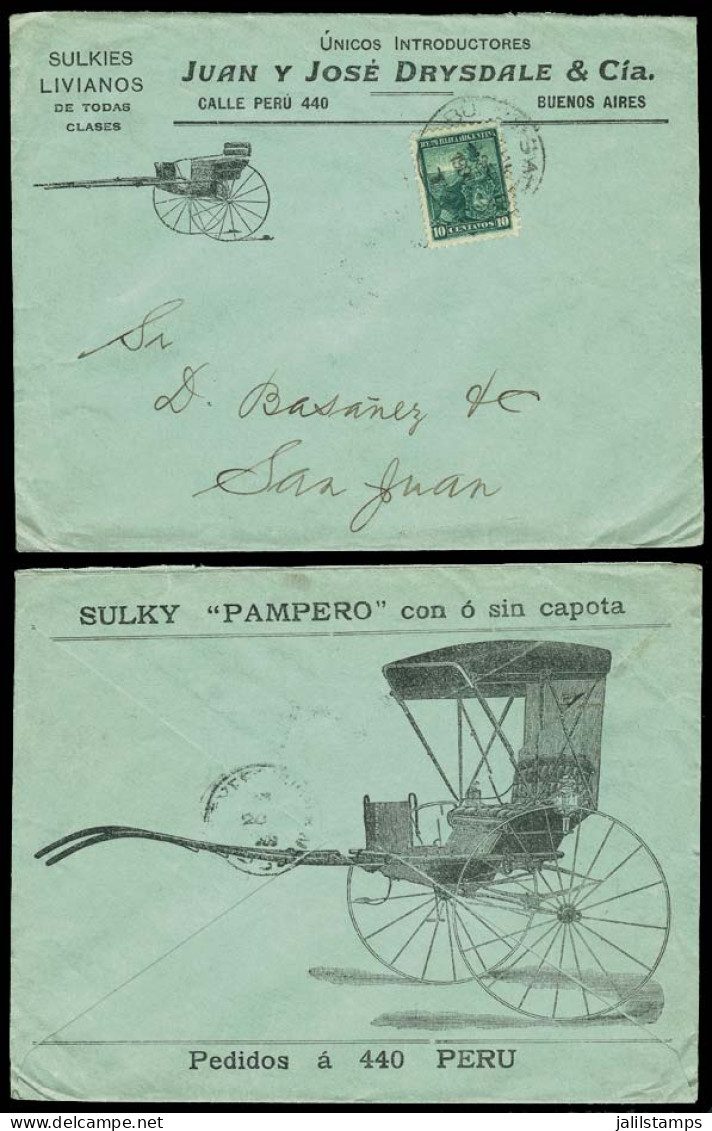 ARGENTINA: Cover With Fantastic Advertising ("Pampero" Sulky), Franked With 10c. Liberty, Sent From Buenos Aires To San  - Andere & Zonder Classificatie