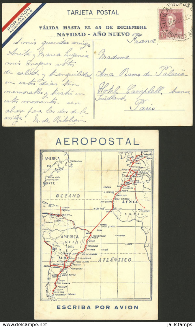 ARGENTINA: 18/DE/1931 Buenos Aires - Paris, Aeropostal Postcard With New Year Greetings With Special Rate, Franked With  - Andere & Zonder Classificatie