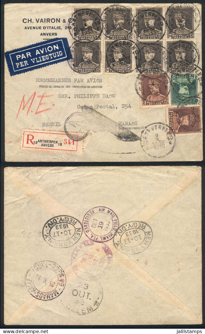 BELGIUM: FIRST FLIGHT BELEM - MANAOS By PANAIR: Registered Airmail Cover Sent From Anvers (Belgium) To Manaos (Brazil) O - Autres & Non Classés