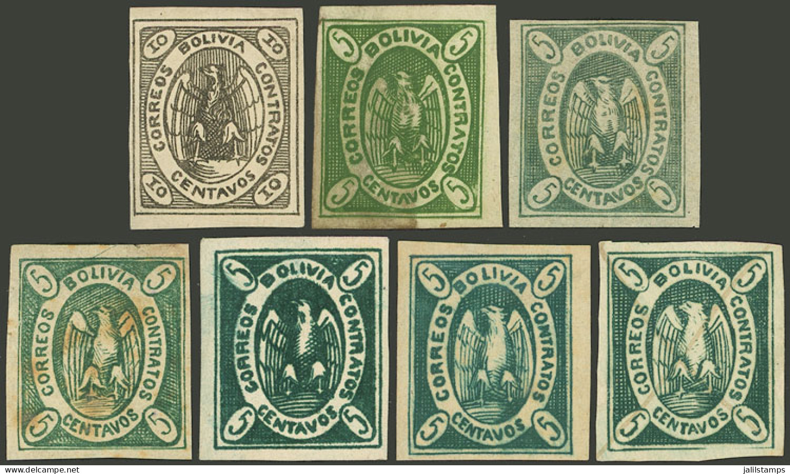 BOLIVIA: Sc.1, Etc., Small Lot Of "Condors", One With Gum, Some With Stain Spots, Others Of Very Fine Qulaity, Low Start - Bolivien