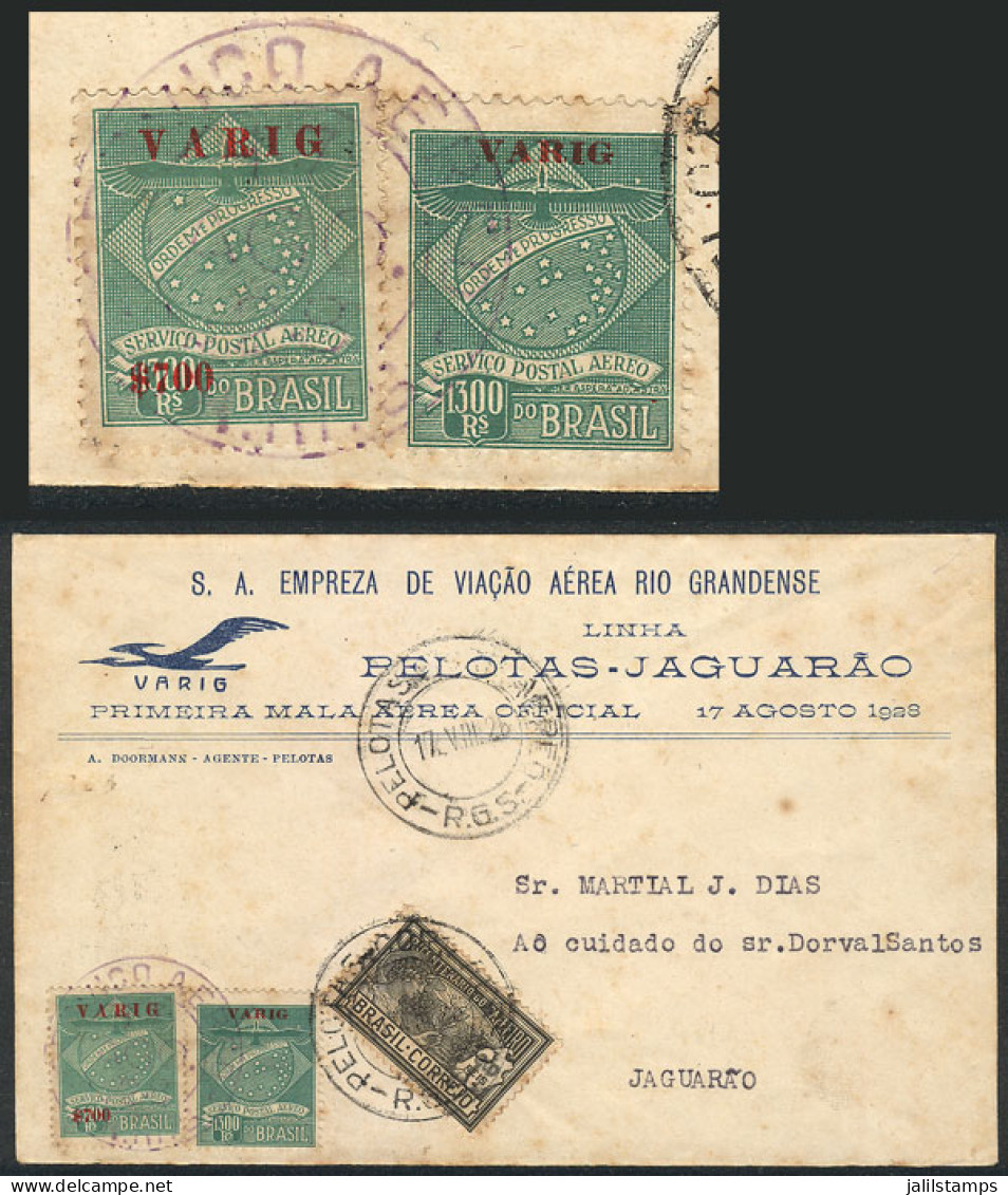 BRAZIL: RARE FLIGHT + VARINGUINHO: Cover Franked By RHM.V-1 + V-3 + Commemorative Stamp, Sent From Pelotas To Jaguarao O - Altri & Non Classificati