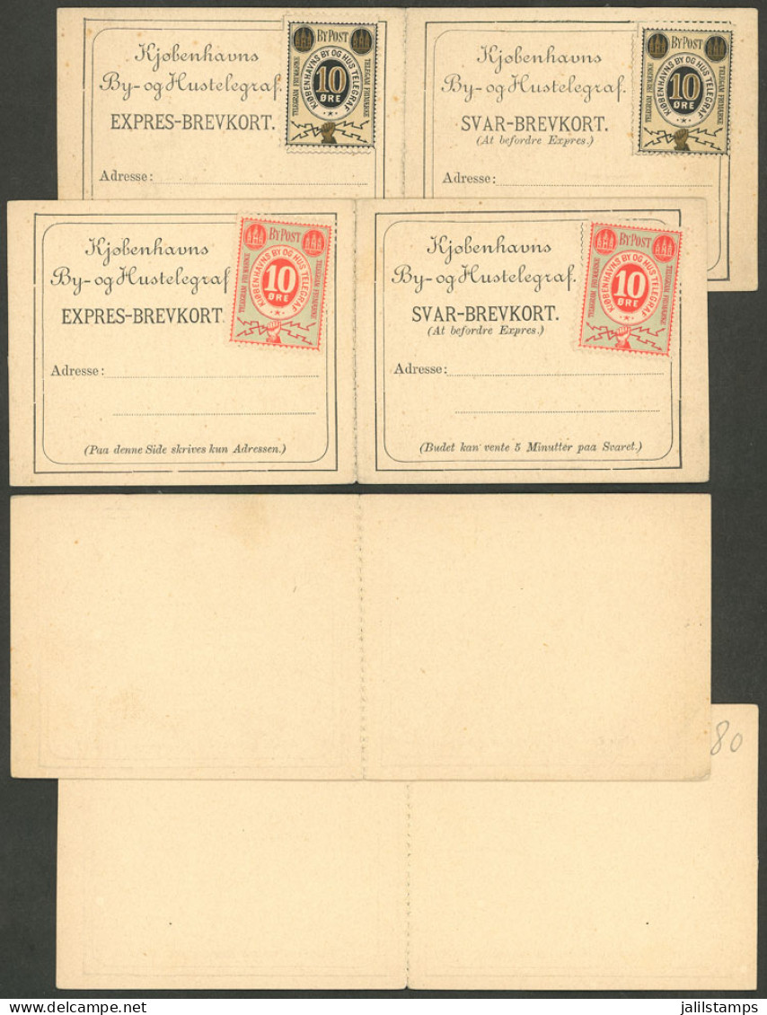 DENMARK: KIOBENHAVNS ByPost: 4 Stamps Of 10o. For Telegrams Affixed To Unused Cards, Excellent Quality! - Other & Unclassified