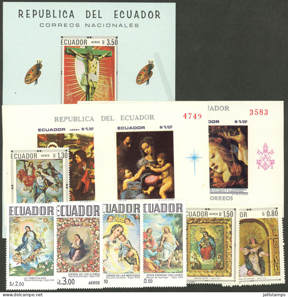 ECUADOR: Small Lot Of Varied Souvenir Sheets And Stamps, Topic Paintings, MNH And Of Excellent Quality! - Ecuador