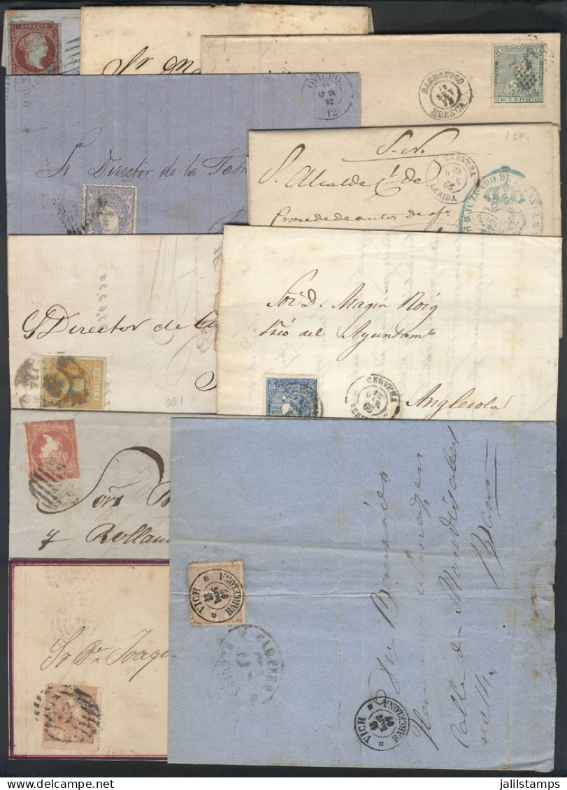 SPAIN: 9 Folded Covers Or Letters + 1 Front Used Between 1846 And 1872, There Are Attractive Postages And Postal Marks,  - Autres & Non Classés