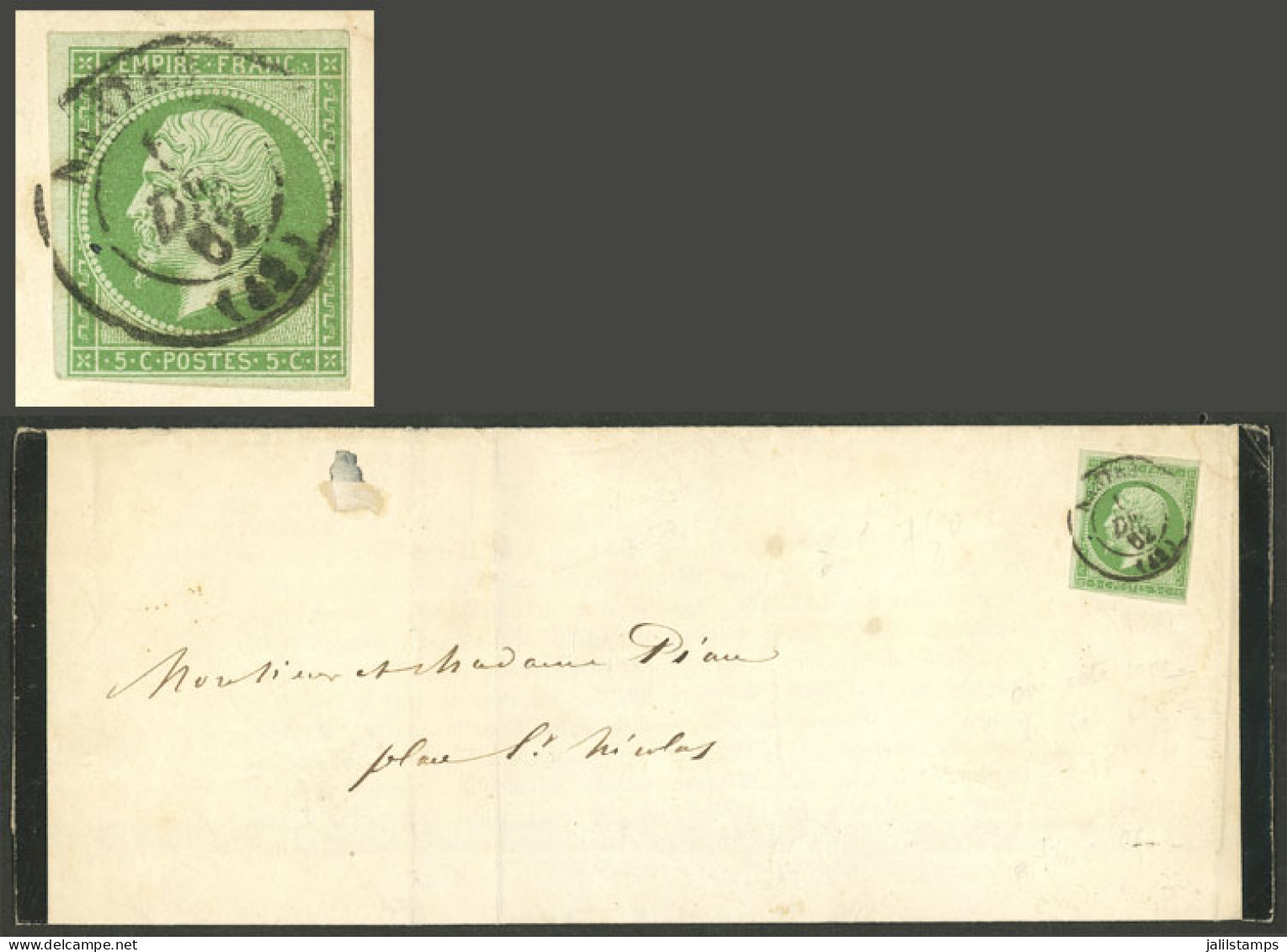 FRANCE: Mourning Cover Used In Nantes On 1/DE/1862 Franked With 5c. (Yvert 12), VF! - Andere & Zonder Classificatie