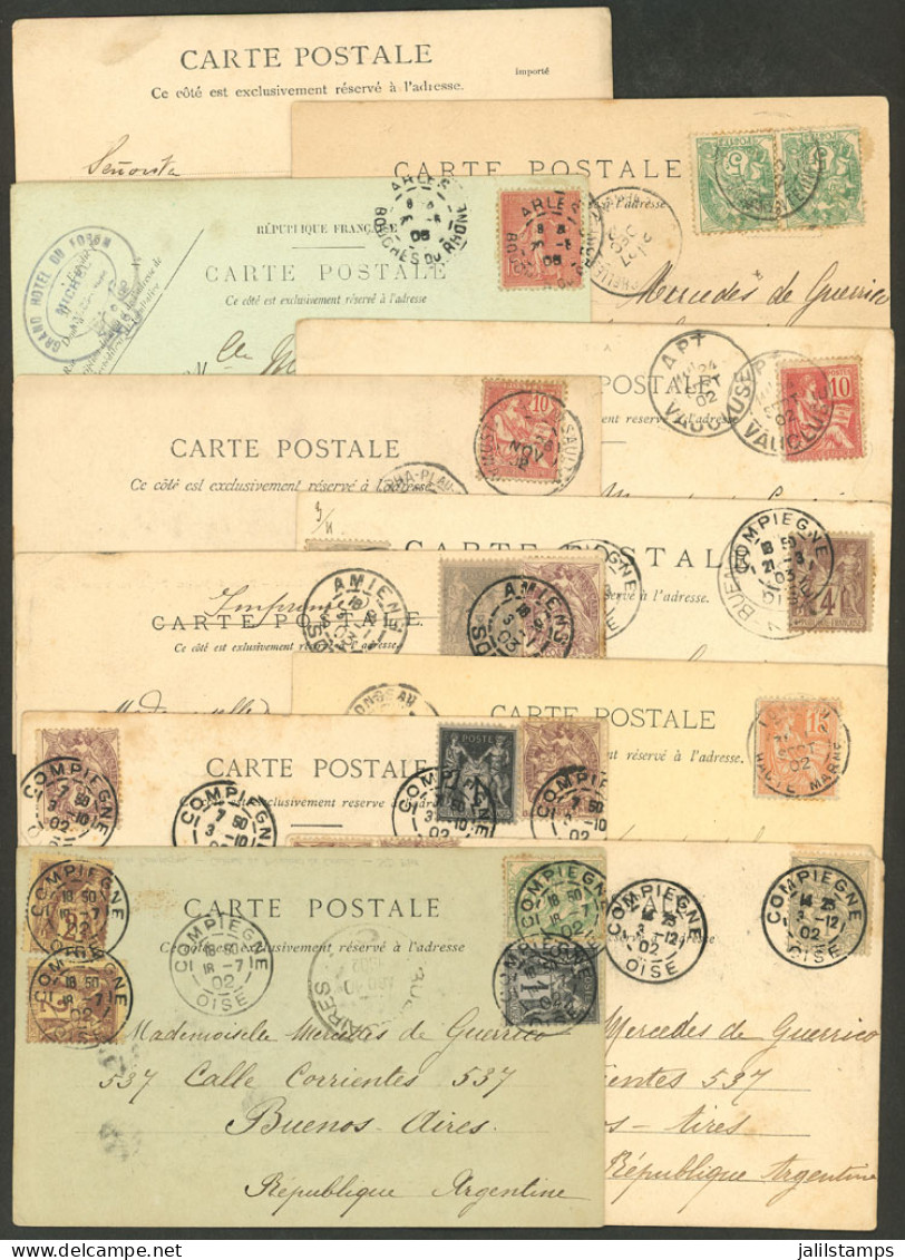 FRANCE: 11 Postcards Sent To Argentina Between 1902 And 1905 With Nice Postages And Cancels, Including Interesting Views - Autres & Non Classés