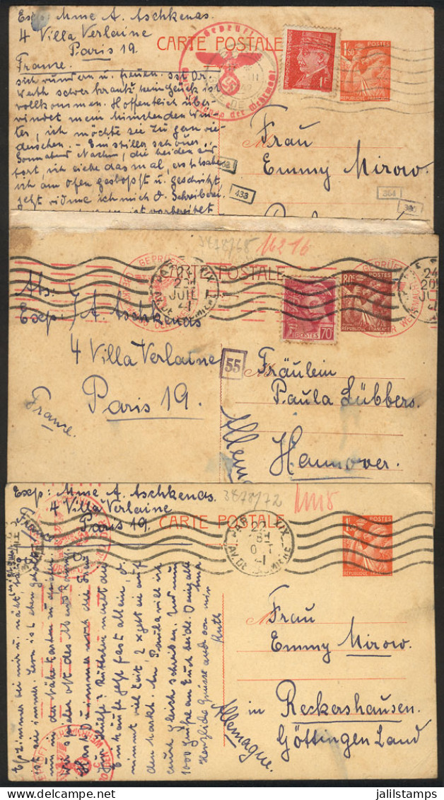 FRANCE: 3 Postal Cards Sent To Germany Between 1941 And 1942, With Interesting CENSOR Marks, Very Nice! - Other & Unclassified