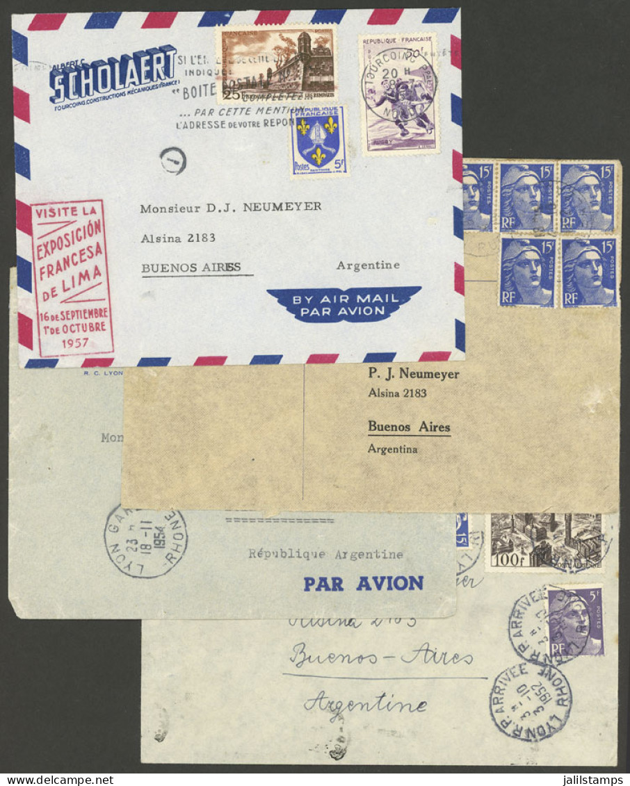 FRANCE: 4 Airmail Covers Sent To Argentina Between 1952/57, VF! - Andere & Zonder Classificatie
