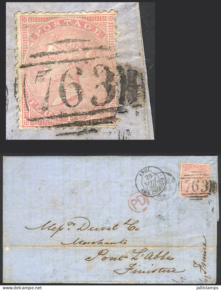 GREAT BRITAIN: Entire Letter Sent From Swansea To Pont L'Abbé (France) On 25/SE/1860, Franked With 4p. Of 1857 (Sc.26),  - Andere & Zonder Classificatie