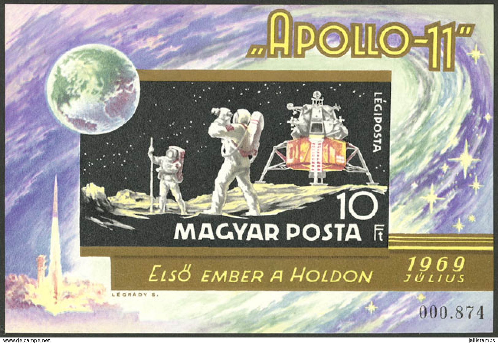 HUNGARY: Sc.C295, 1969 Moon Landing, IMPERFORATE Souvenir Sheet, MNH, VF Quality! - Andere & Zonder Classificatie