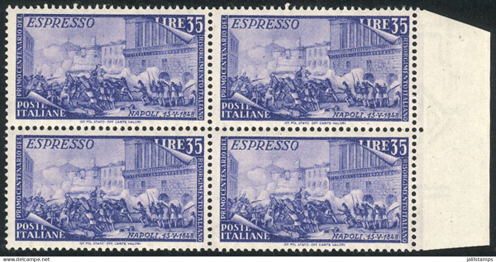 ITALY: Yvert 35, 1948 Risorgimento, MNH Block Of 4 With Sheet Margin, Excellent Quality, Catalog Value Euros 720. - Zonder Classificatie
