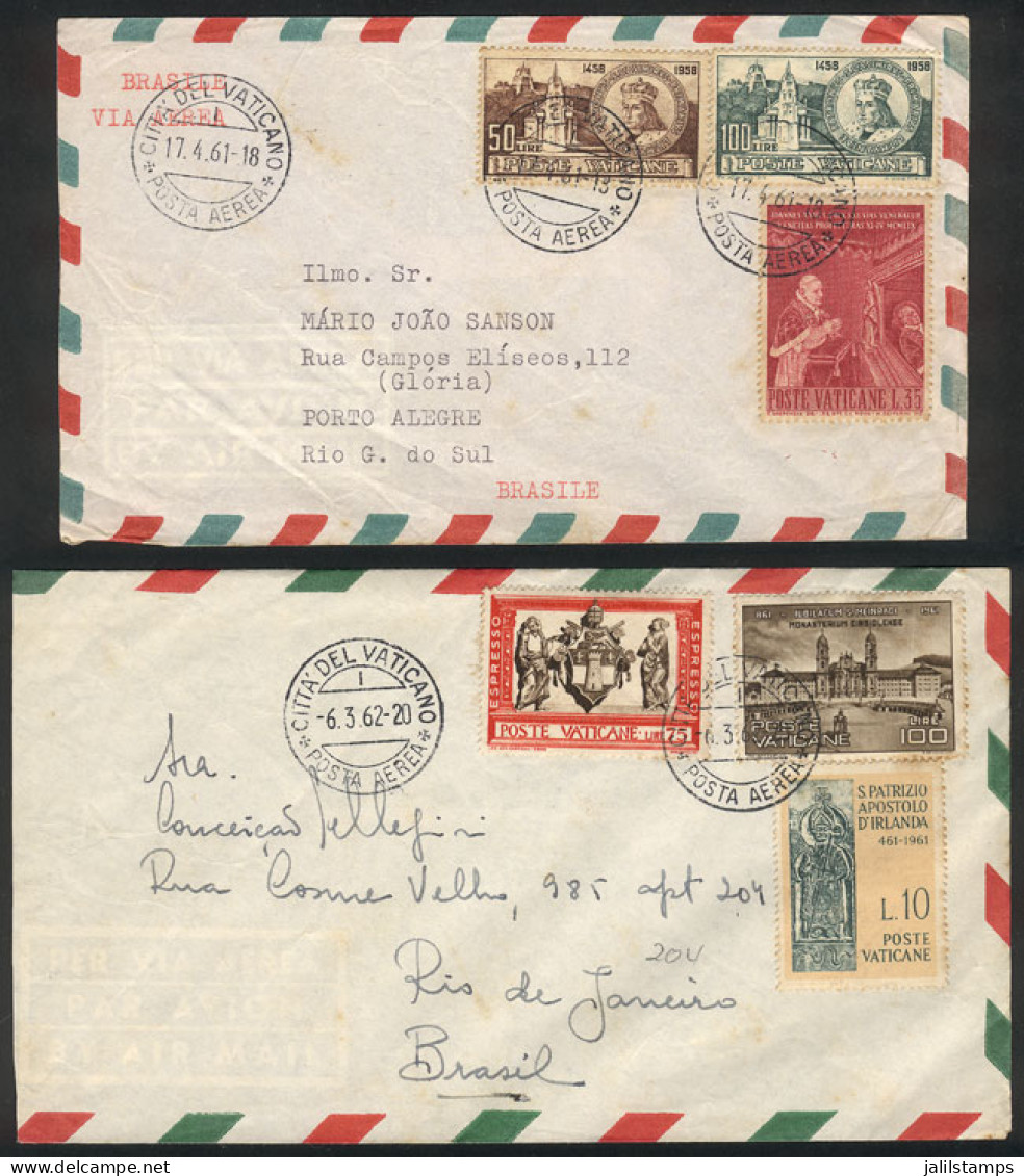 VATICAN: 2 Airmail Covers Sent To Brazil In 1961/2, Nice Postages! - Andere & Zonder Classificatie