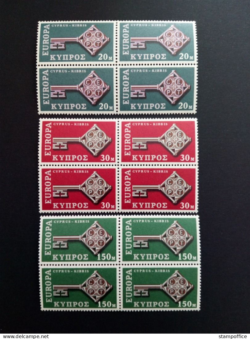 ZYPERN MI-NR. 307-309 POSTFRISCH(MINT) 4er BLOCK EUROPA 1968 KREUZBARTSCHLÜSSEL - 1968