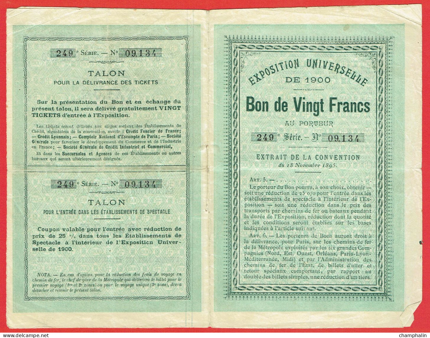 Actions - Exposition Universelle De 1900 à Paris (75) - 13 Juin 1896 - Bon Au Porteur - D - F