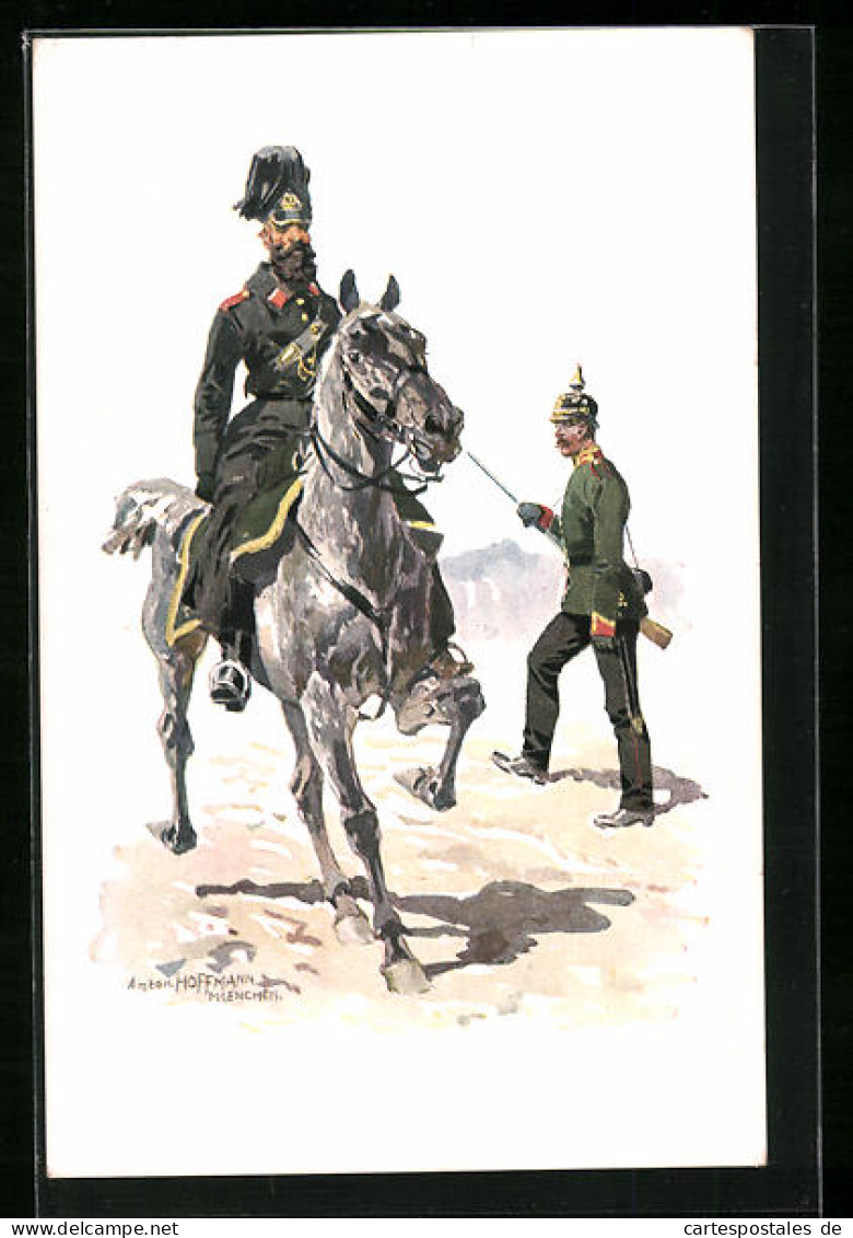 Künstler-AK Anton Hoffmann - München: Soldat Mit Pickelhaube Der K. B. Gendarmerie Nebst Kamerad Auf Dem Pferd, 1873  - Hoffmann, Anton - Munich