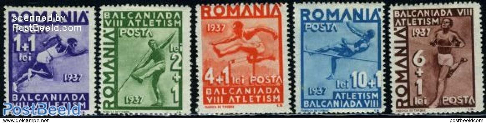 Romania 1937 Balkan Olympiade 5v, Unused (hinged), History - Sport - Europa Hang-on Issues - Athletics - Sport (other .. - Nuovi