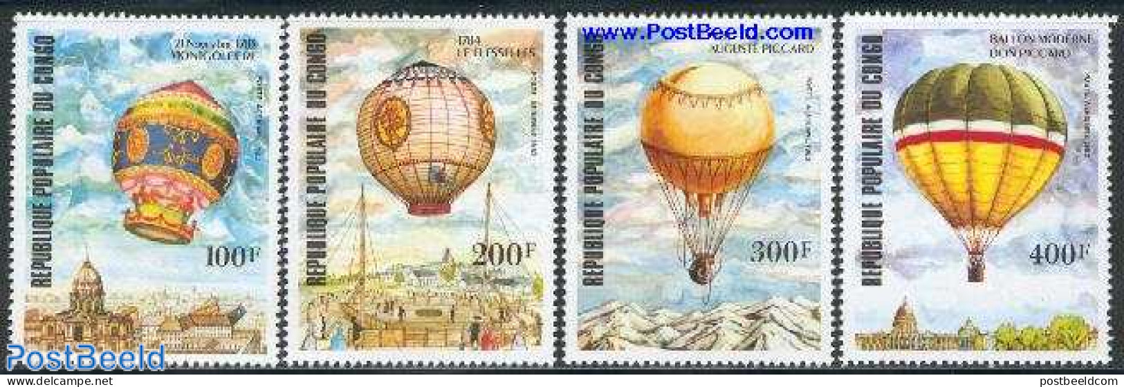 Congo Republic 1983 Aviation Bi-centenary 4v, Mint NH, Transport - Balloons - Airships