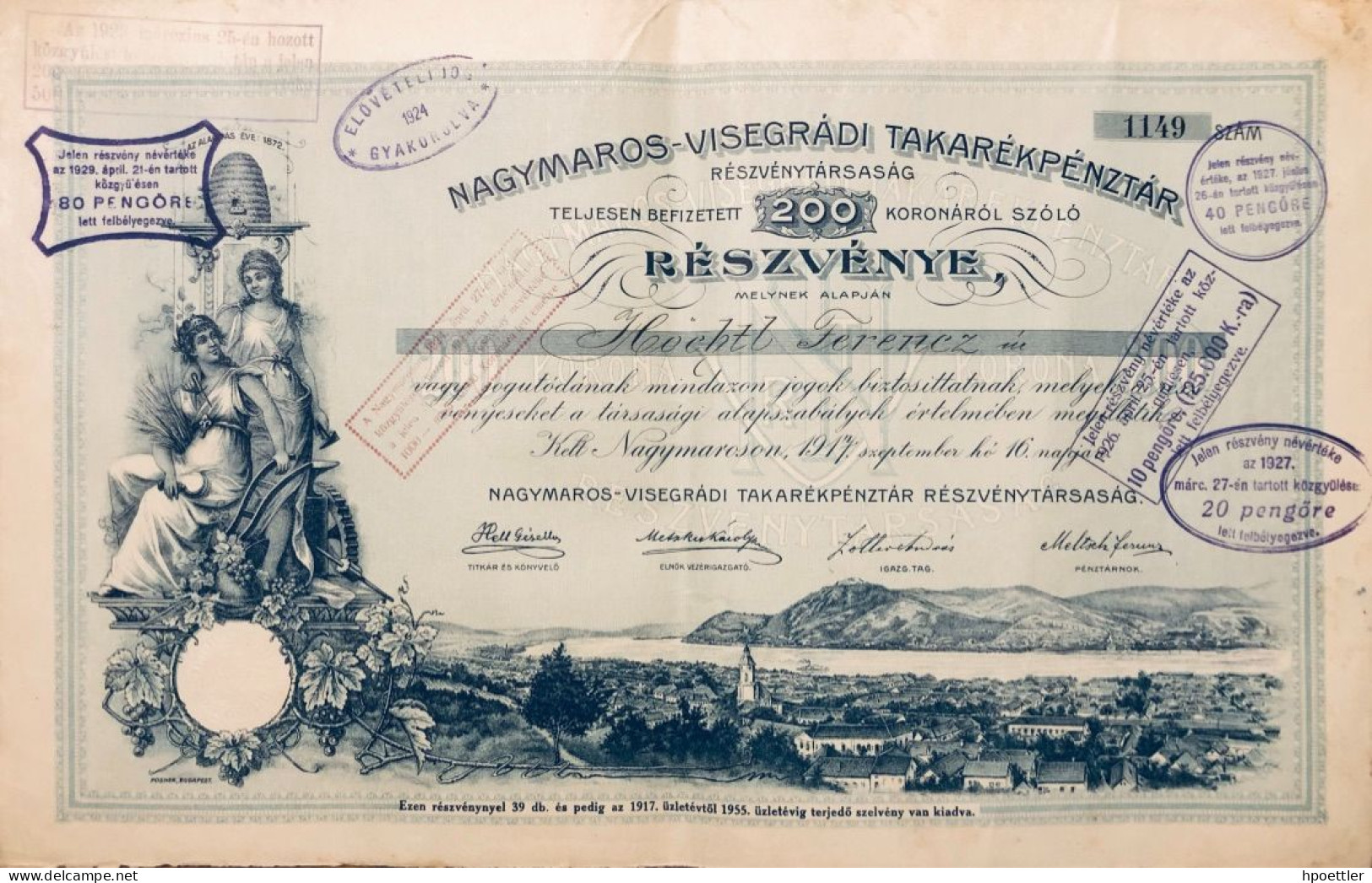 Tres Rare - Grand Format: Saving Bank - Action Nagymaros - Visegradi Takarekpenztar - 1917 - Bank & Insurance