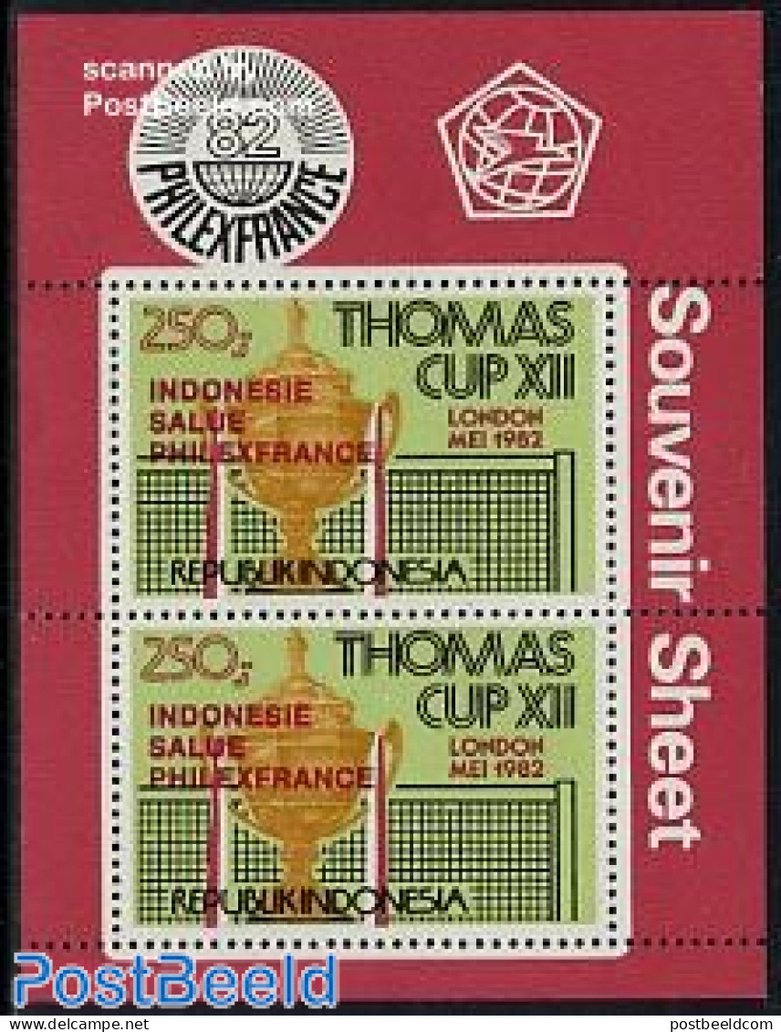 Indonesia 1982 Thomas Cup, Philexfrance S/s (red Overprint), Mint NH, Sport - Badminton - Sport (other And Mixed) - Badminton