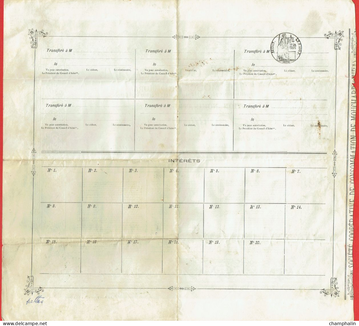 Actions - Société Coopérative De Consommation De Mouchard (39) - 1er Novembre 1886 - Action Nominative De 50 Francs - Autres & Non Classés