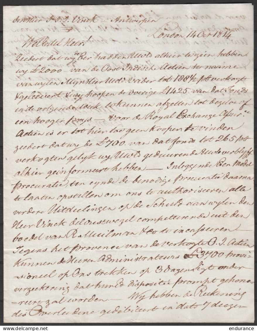 L. Datée 14 Octobre 1814 De LONDON Pour ANTWERPEN - Port "10" (au Dos Càd FOREIGN /204/ 1814) - 1814-1815 (Generaal Gouv. België)