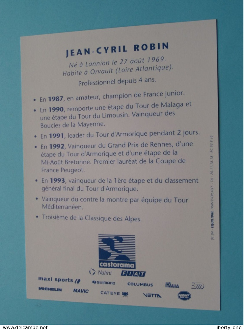 Jean-Cyril ROBIN > Team CASTORAMA 1994 ( Zie / Voir SCANS ) Nieuw ! - Radsport