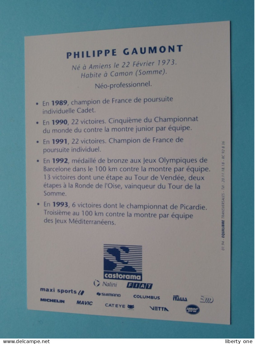 Philippe GAUMONT > Team CASTORAMA 1994 ( Zie / Voir SCANS ) Nieuw ! - Cyclisme