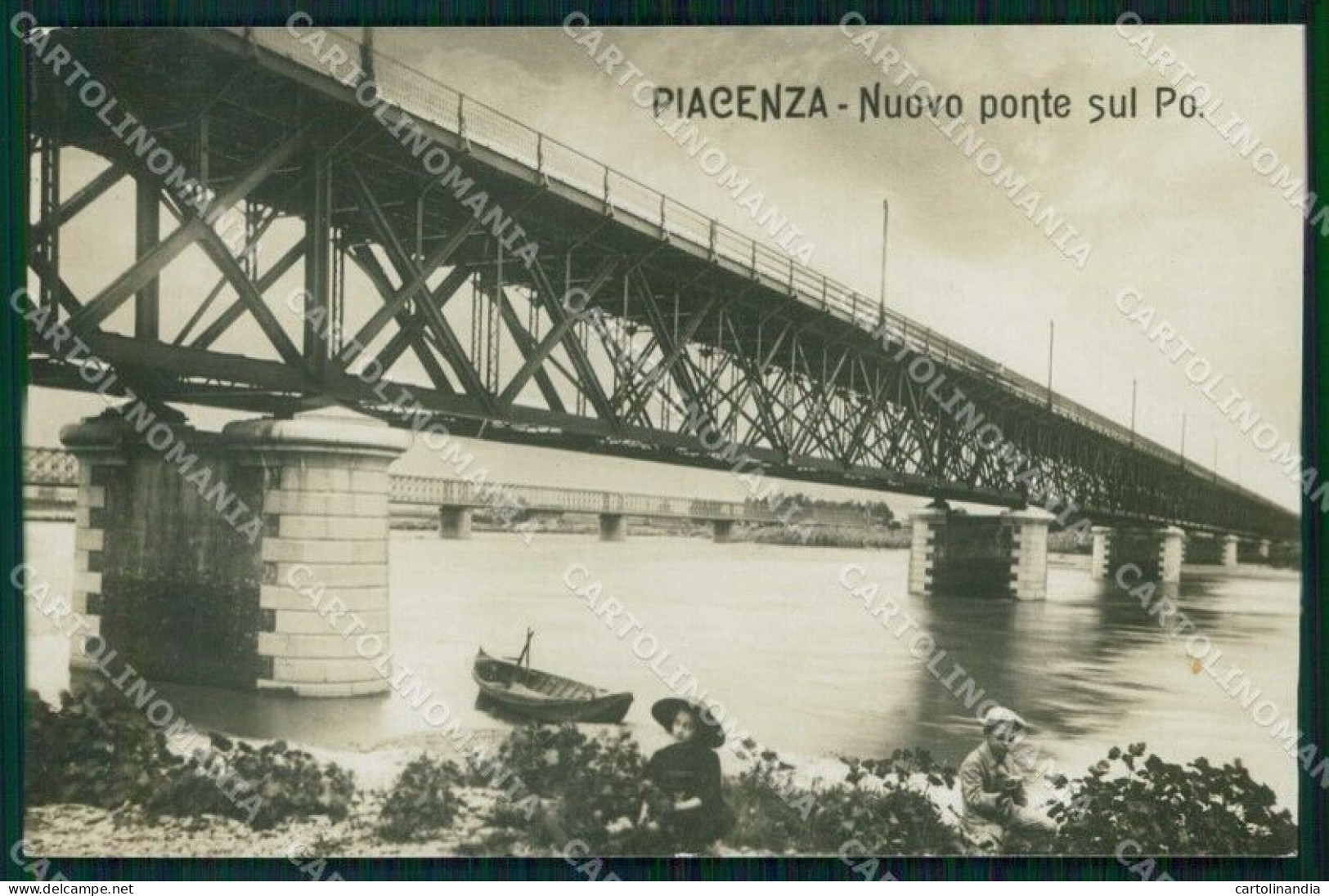 Piacenza Città Nuovo Ponte Sul Fiume Po Barca Foto Cartolina RB9902 - Piacenza