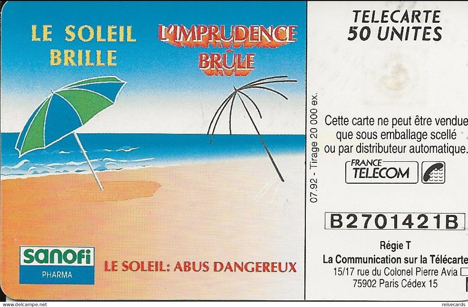 France: France Telecom 07/92 En411 Sanofi - 1992