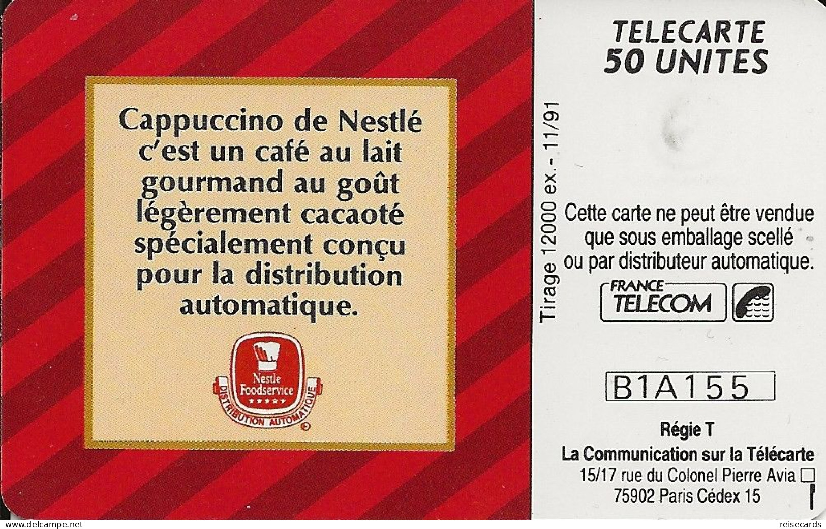 France: France Telecom 11/91 En242 Nestlé Cappuccino. Mint - 1991